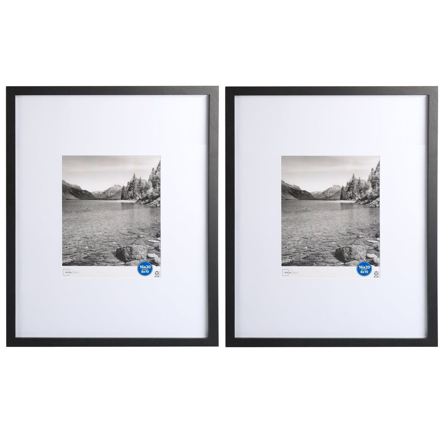 (2 Pack) 16"X20" Black 2 PC Frame Set, Matted for 8"X10" Pictures
