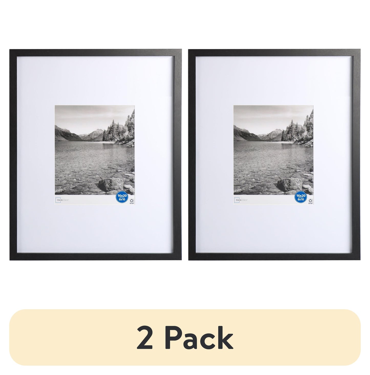 (2 Pack) 16"X20" Black 2 PC Frame Set, Matted for 8"X10" Pictures
