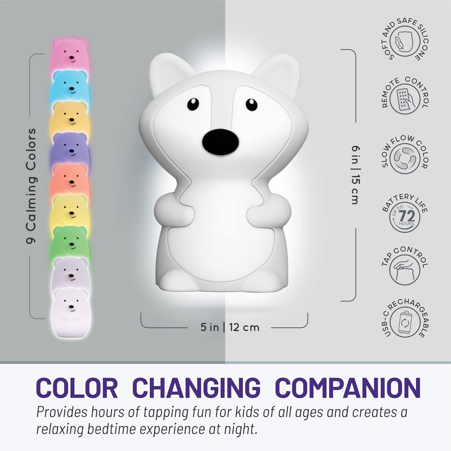Remote Control Silicone Night Light for Kids - Fox Design with 9 Soft Colors & Sleep Timer - Rechargeable, Battery-Operated Lamp for Bedroom | Baby Nursery, Toddler, Girls, Boys