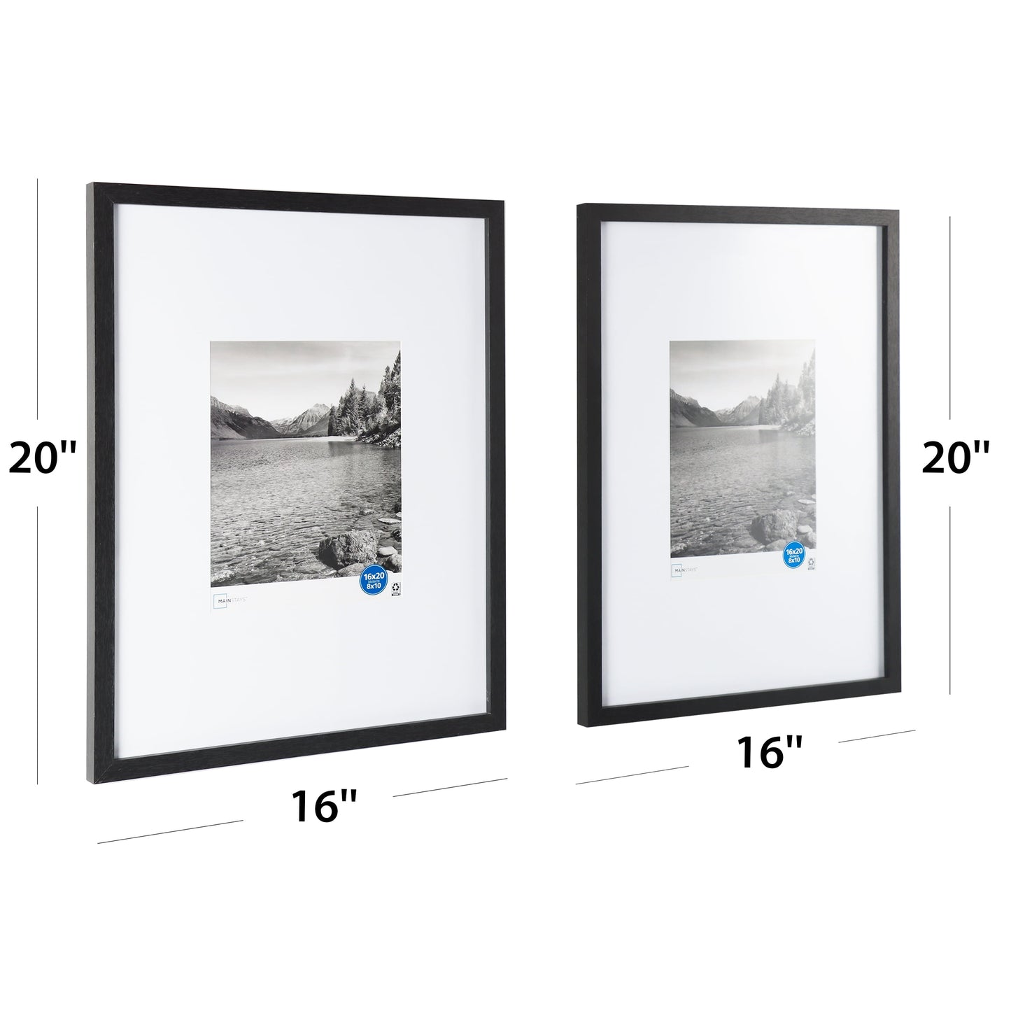 (2 Pack) 16"X20" Black 2 PC Frame Set, Matted for 8"X10" Pictures