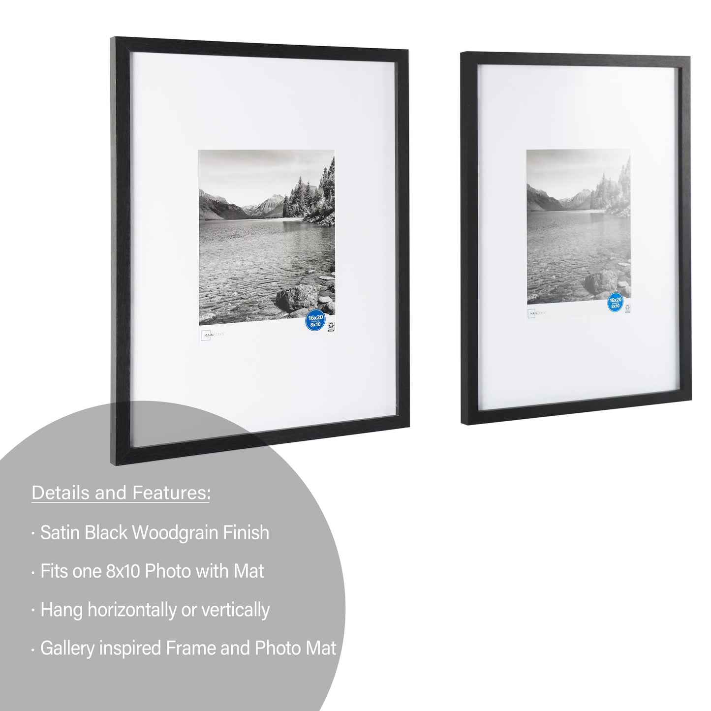 (2 Pack) 16"X20" Black 2 PC Frame Set, Matted for 8"X10" Pictures