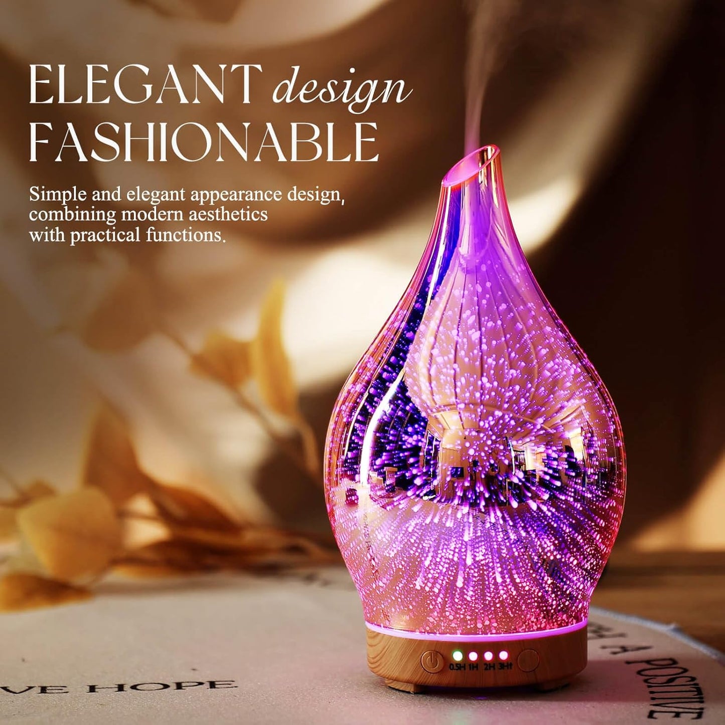 Essential Oil Diffuser 3D Firework Glass Aromatherapy Ultrasonic Humidifier Rose Gold, Auto Shut-Off, Timer Setting, BPA Free, Aroma Decoration for Home, Office, Gym, Spa, Premium Gift 150Ml