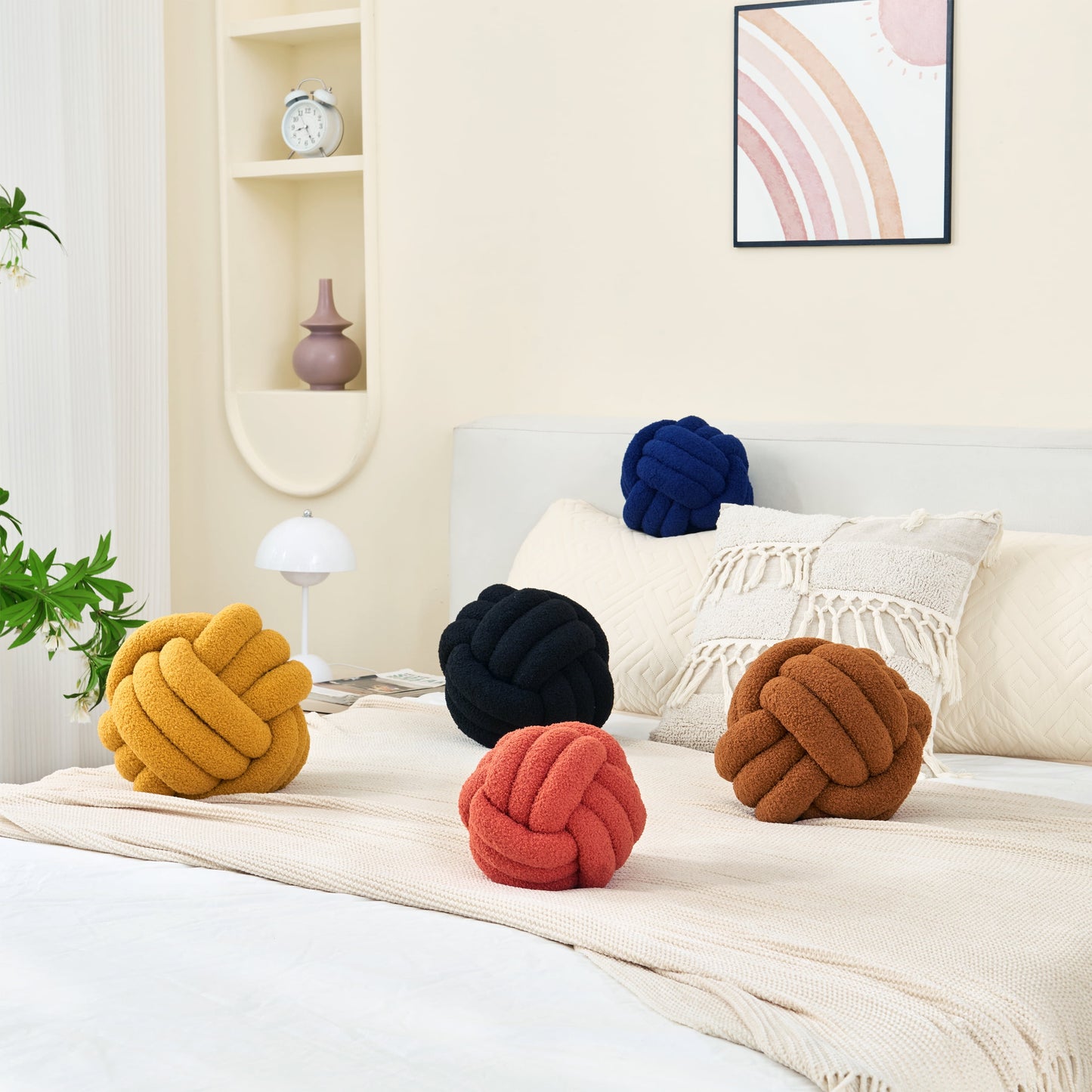 Knot Pillow Ball round Throw Pillows Home Decor Cushion Decorative Throw Pillows Lambswool Beige 8 Inch