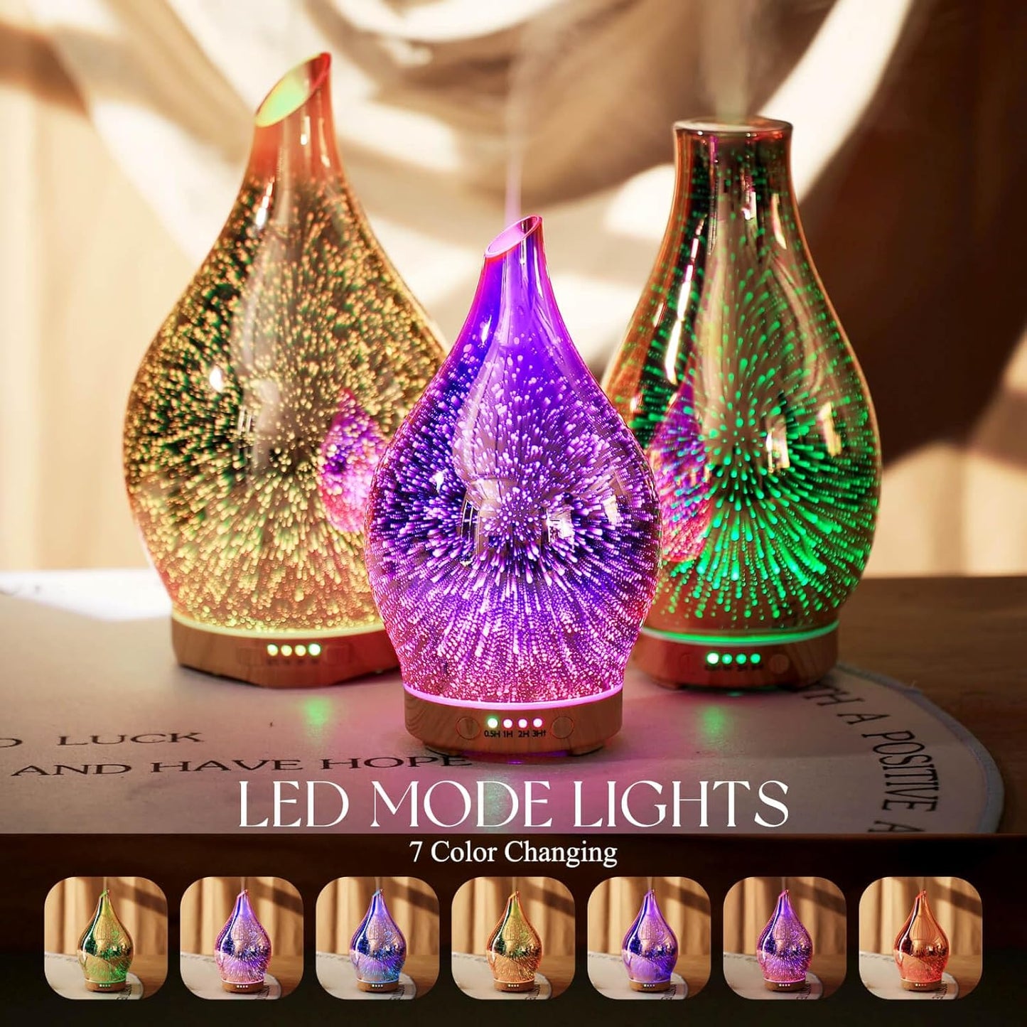Essential Oil Diffuser 3D Firework Glass Aromatherapy Ultrasonic Humidifier Rose Gold, Auto Shut-Off, Timer Setting, BPA Free, Aroma Decoration for Home, Office, Gym, Spa, Premium Gift 150Ml