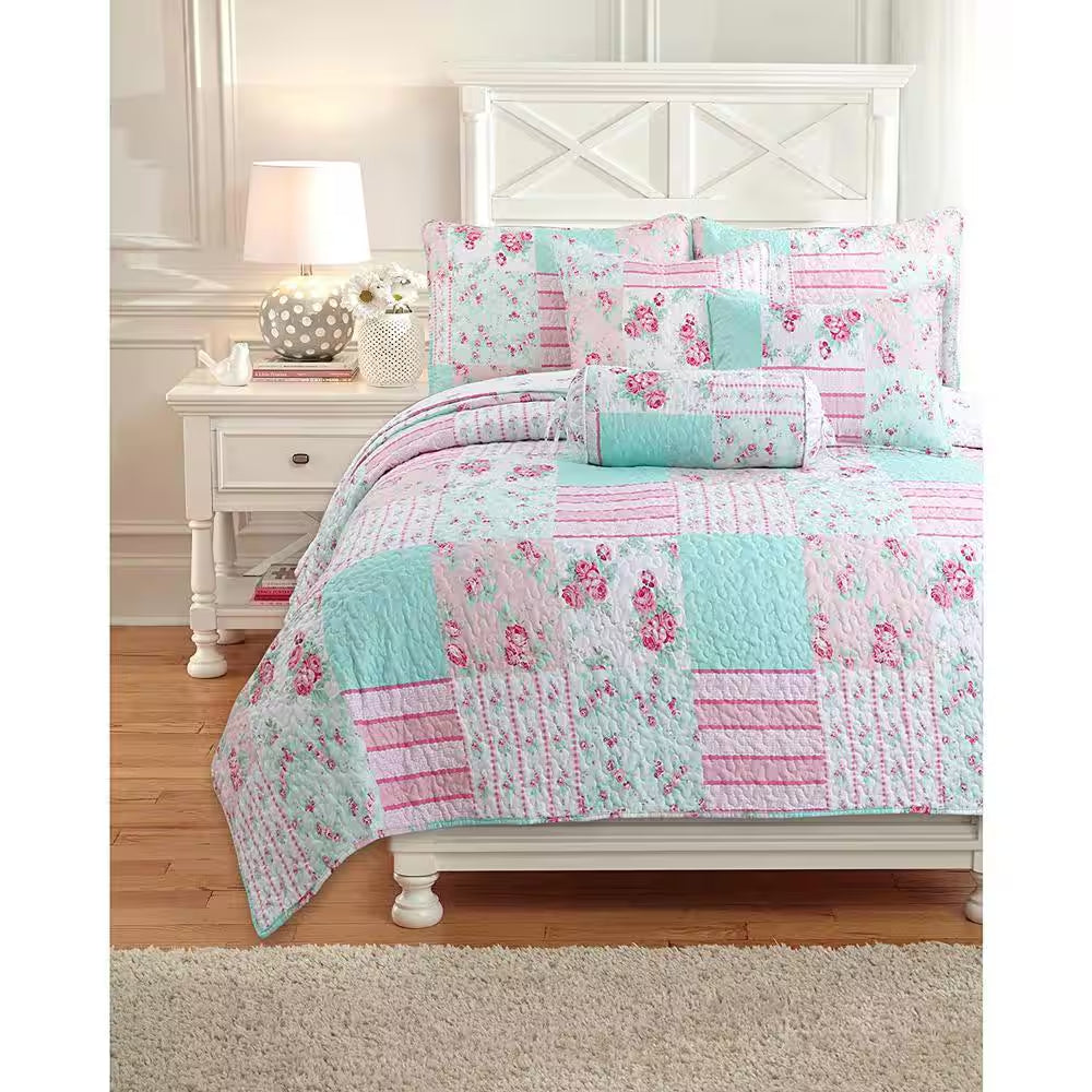 Tiffany Pink Garden 3-Piece Pink, Blue, White Floral Cotton Polyester Decor Throw Pillow Set (Set of 3)