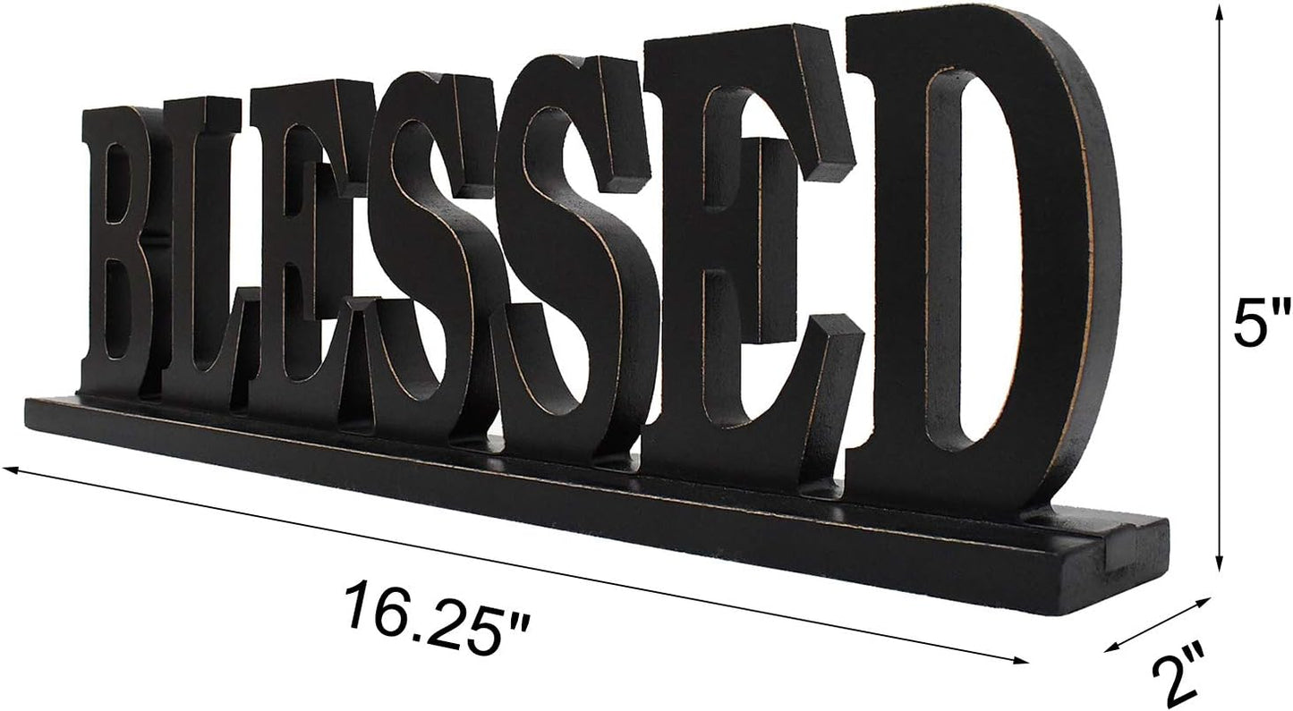 Wood Blessed Sign Indoor Home Decor Cutout Block Letter Farmhouse Table Centerpieces Wooden for Living Room Office Shelf Mantel Decor