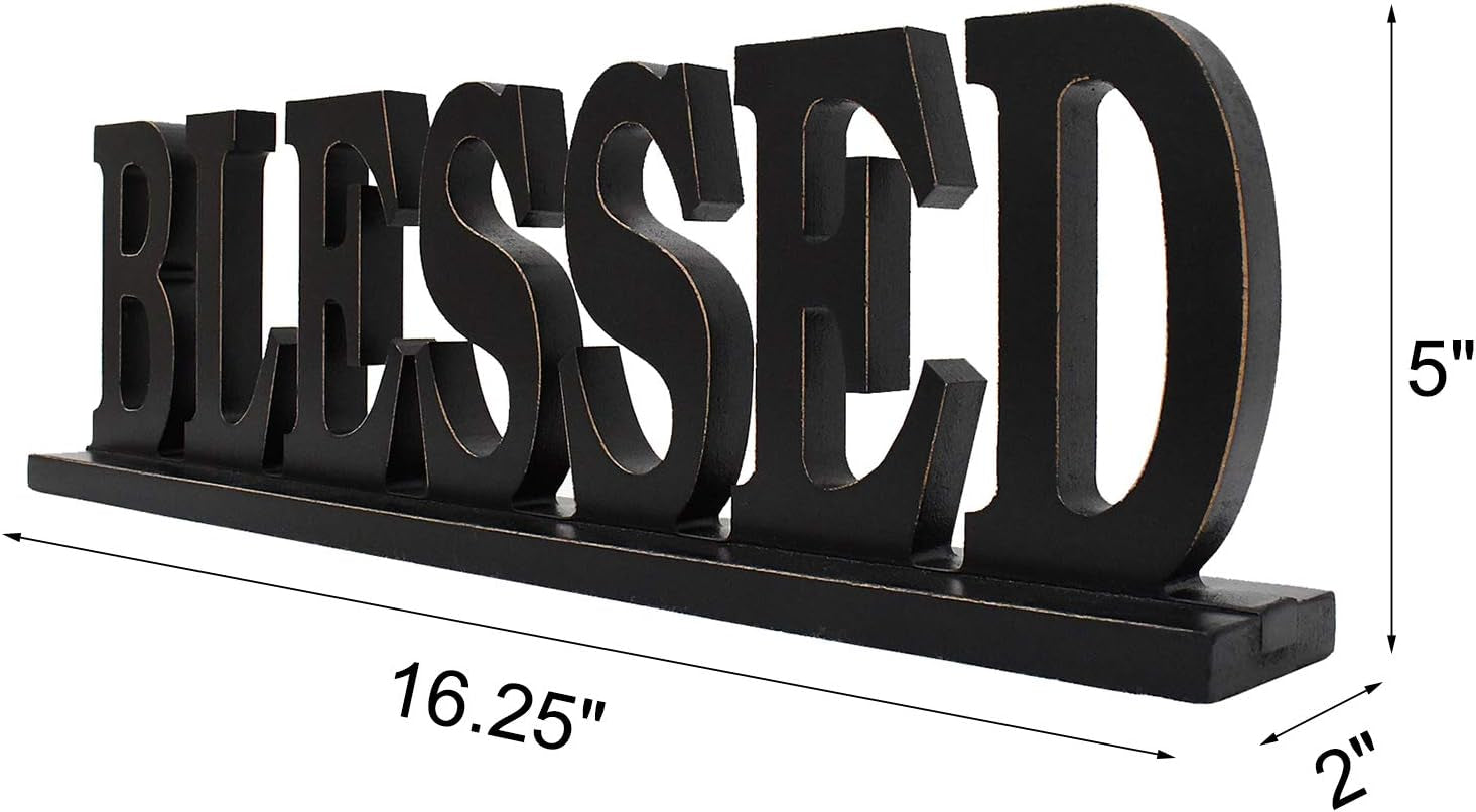 Wood Blessed Sign Indoor Home Decor Cutout Block Letter Farmhouse Table Centerpieces Wooden for Living Room Office Shelf Mantel Decor
