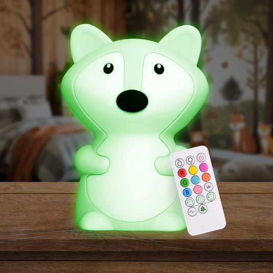 Remote Control Silicone Night Light for Kids - Fox Design with 9 Soft Colors & Sleep Timer - Rechargeable, Battery-Operated Lamp for Bedroom | Baby Nursery, Toddler, Girls, Boys