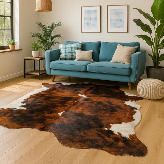 Genuine Cowhide Rug: Real Animal Print Rug for Western Home Decor & Rustic Cow Rugs for Living Room - Hand-Picked Western Rugs, 6X7Ft - Unique Country Style Hide Decor - Brindle Nutella
