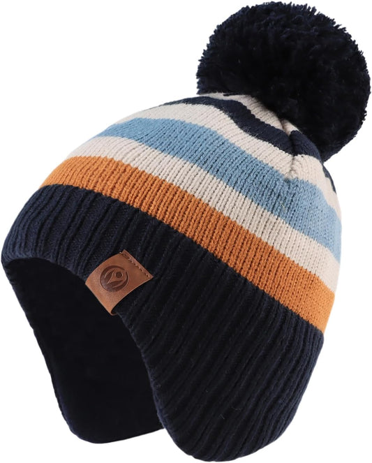 Knitted Baby Hat Scarf Set Winter Warm Boys Girls Beanie Fleece Lining Toddler Kids Hats with Pompom
