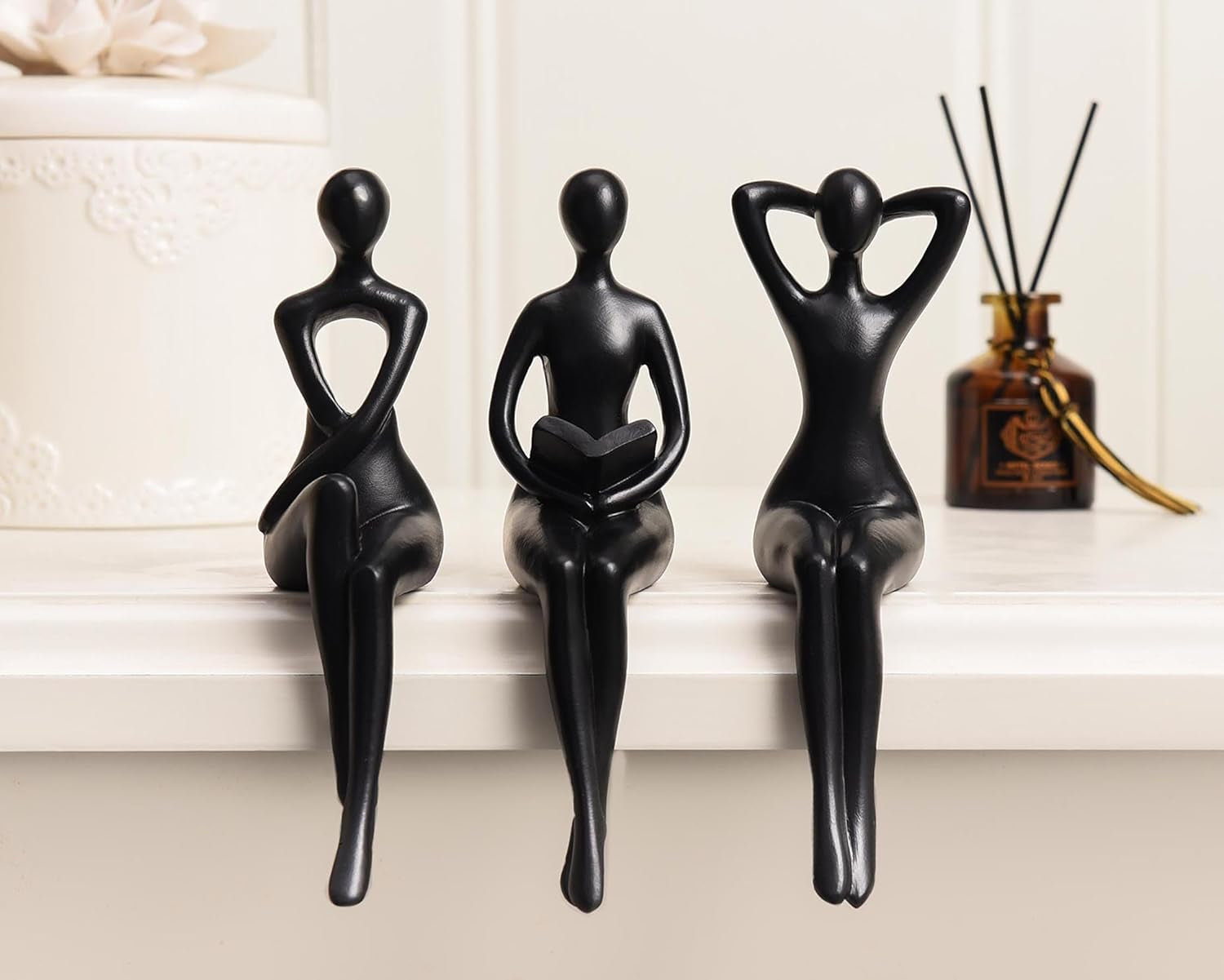 Black Thinker Statue Book Shelf Decor, Minimalist Modern Home Decor Collectable