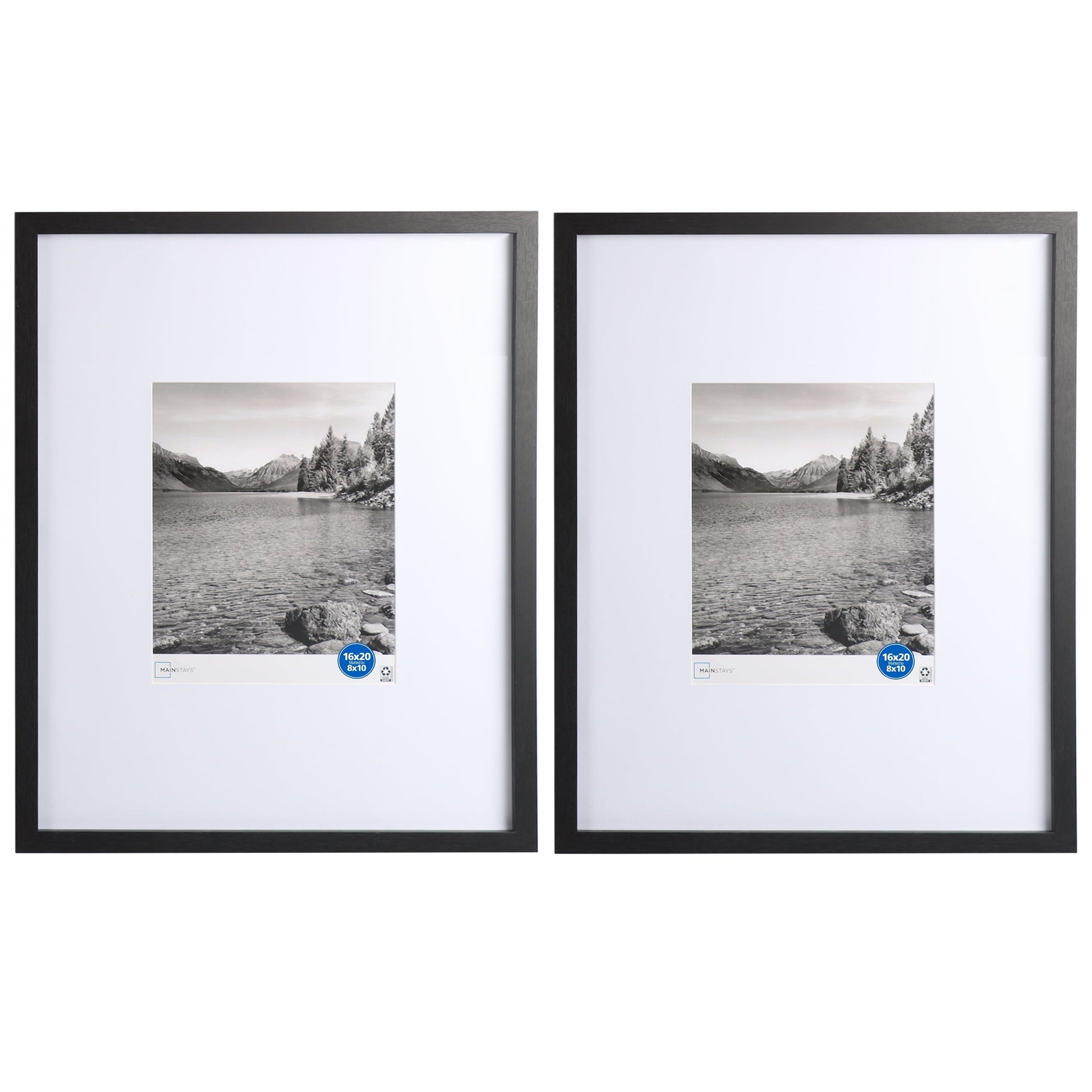 (2 Pack)  16"X20" Black 2 PC Frame Set, Matted for 8"X10" Pictures