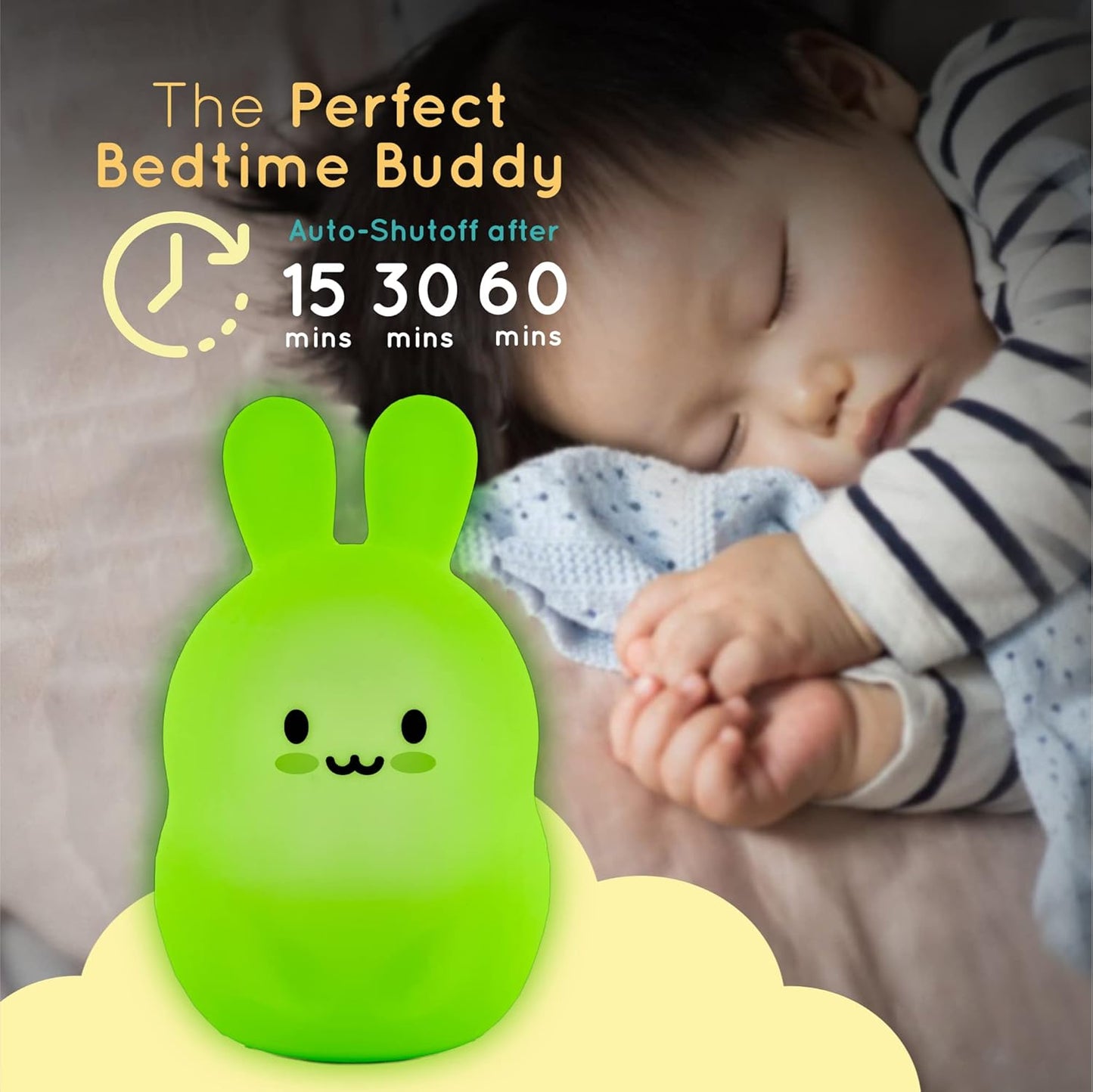 Remote Control Silicone Night Light for Kids - Bunny Design with 9 Soft Colors & Sleep Timer - Rechargeable, Battery-Operated Lamp for Bedroom | Baby Nursery, Toddler, Girls, Boys