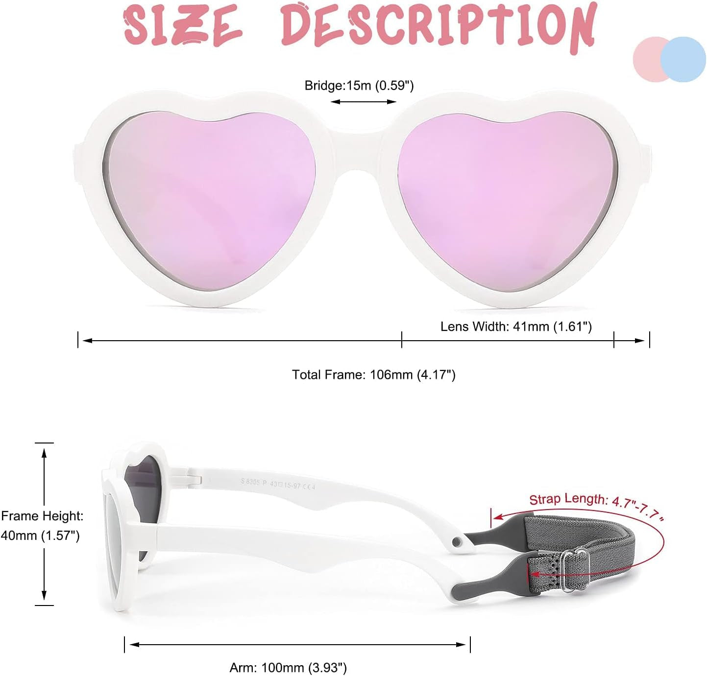 Baby'S First Sunglasses with Strap, Unbreakable Polarized Newborn Infant Heart Sunglasses for Ages 0-24 Months
