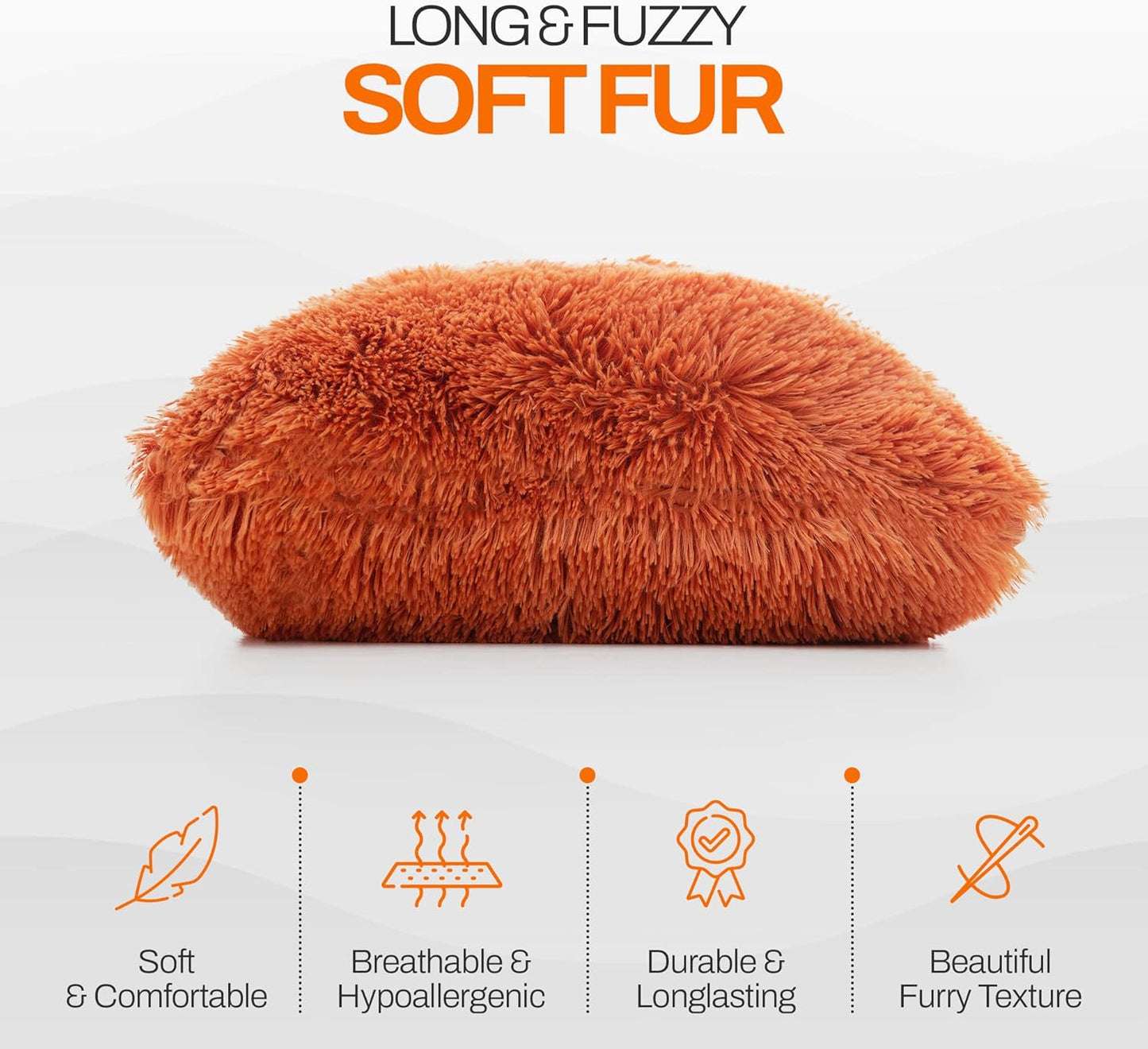Throw Pillows for Couch and Bed, Soft Shaggy Throw Pillows with Inserts Included, Cozy Long Hair Faux Fur Pillows - Set of 2-20" X 20" - Rust Orange