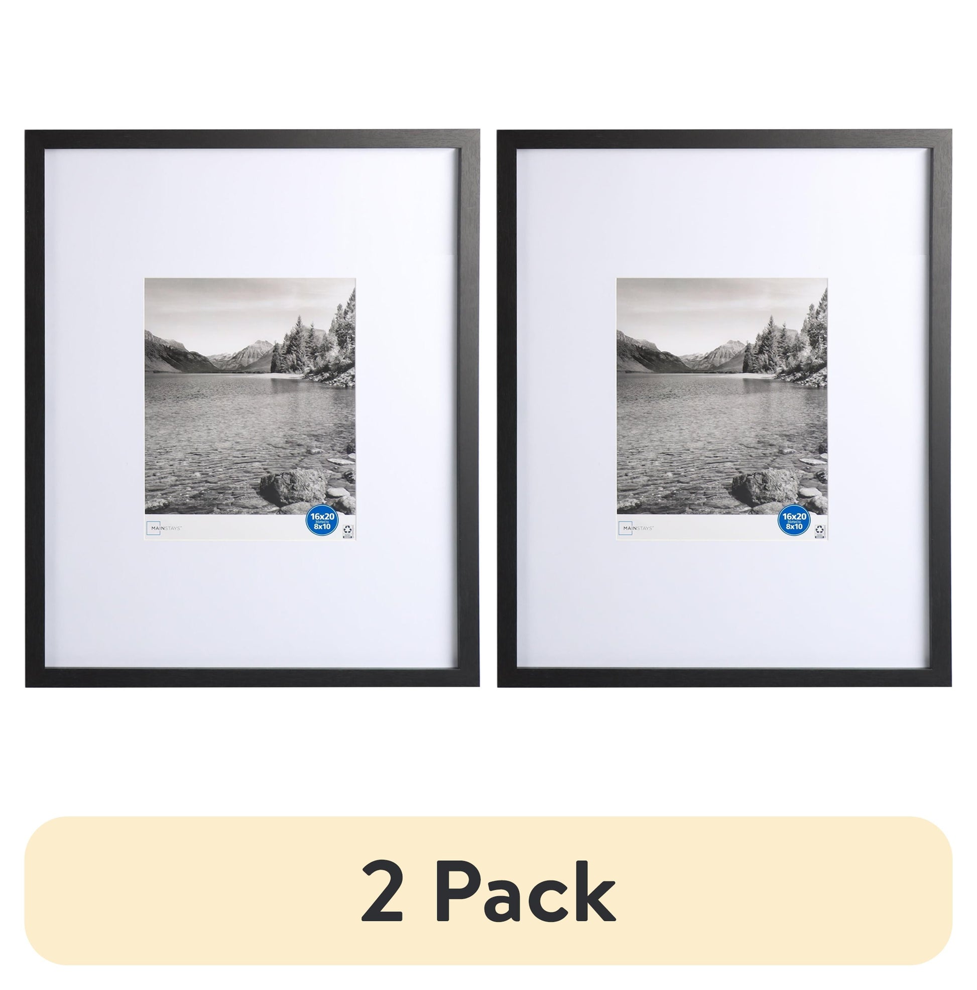(2 Pack)  16"X20" Black 2 PC Frame Set, Matted for 8"X10" Pictures