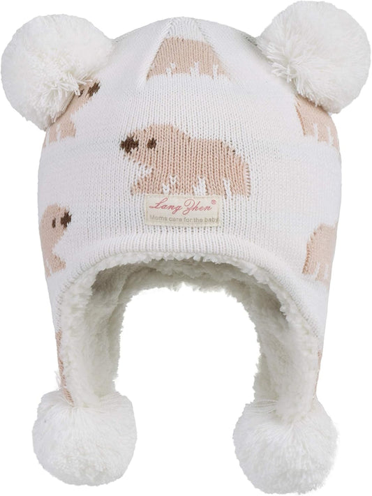Toddler Kids Infant Winter Hat,Earflap Knit Warm Cap Fleece Lined Beanie for Baby Boys Girls