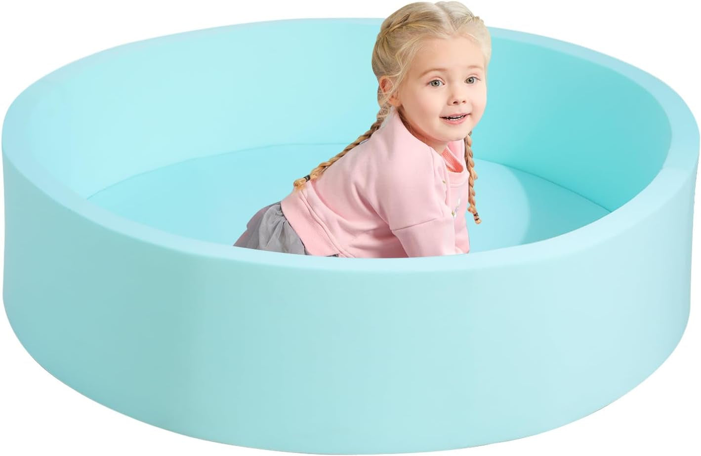 Extra Large Soft Foam Ball Pit 51.2" X 11.8" (NO Balls) in Large Sponge round Ball Pool Indoor round Ball Pits Children Toddler Playpen - Light Blue