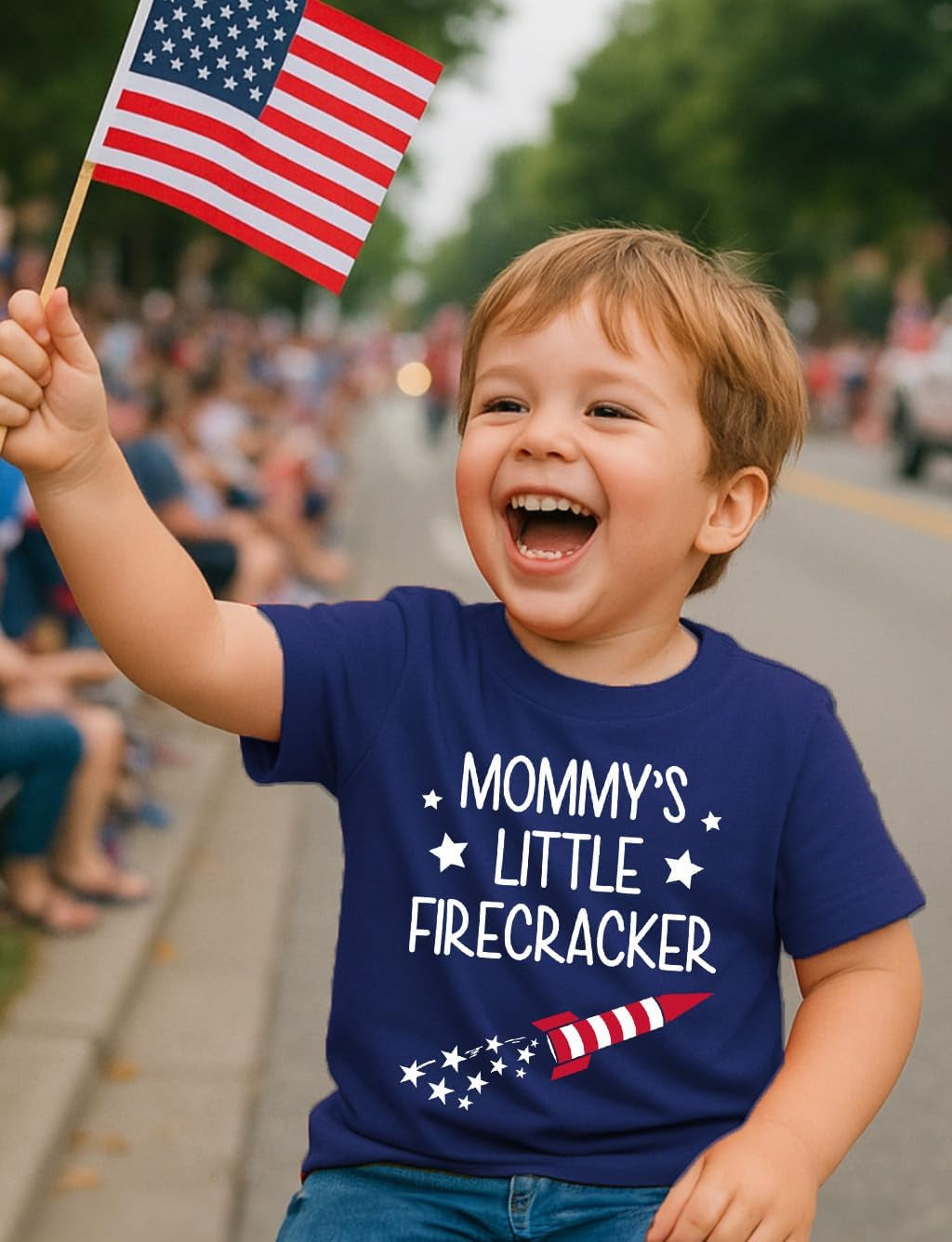 Mommy'S Little Firecracker 4Th of July Shirt for Kids - Toddler Girls & Boys Patriotic American Flag T-Shirt