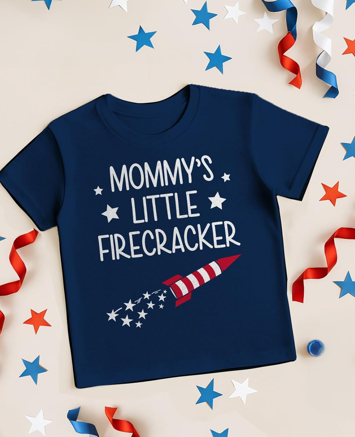 Mommy'S Little Firecracker 4Th of July Shirt for Kids - Toddler Girls & Boys Patriotic American Flag T-Shirt