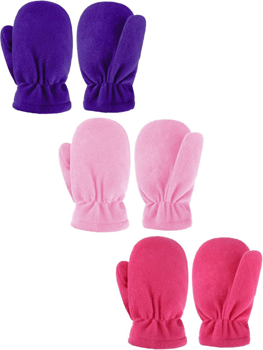 3 Pairs Baby and Toddler Fleece Mittens Kids Winter Warm Mittens for Boy Girl