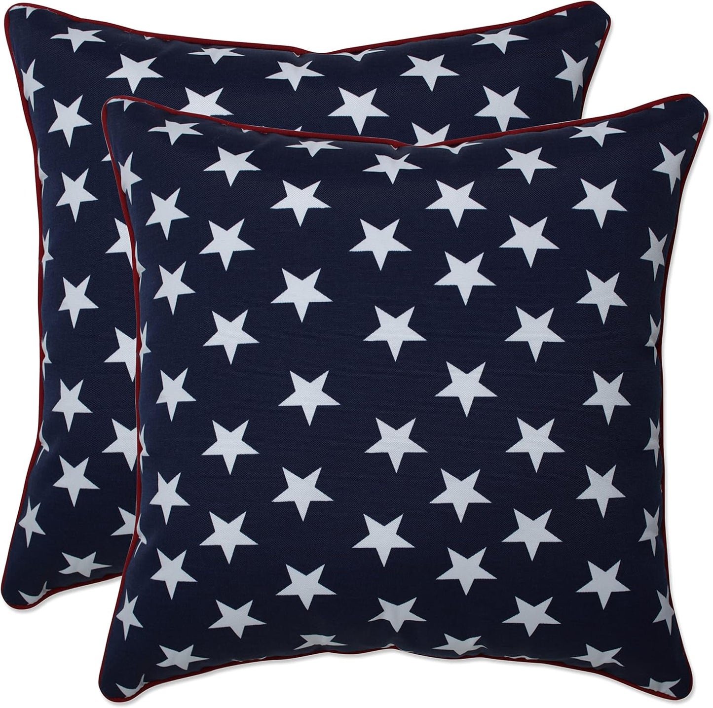 Americana Indoor/Outdoor Throw Pillow Plush Fill, Weather, and Fade Resistant, Accent - 16.5" X 16.5", Blue/White Macey 2 Count