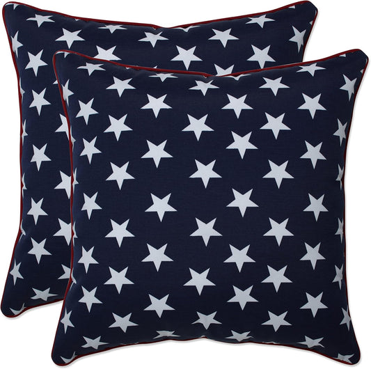 Americana Indoor/Outdoor Throw Pillow Plush Fill, Weather, and Fade Resistant, Accent - 16.5" X 16.5", Blue/White Macey 2 Count