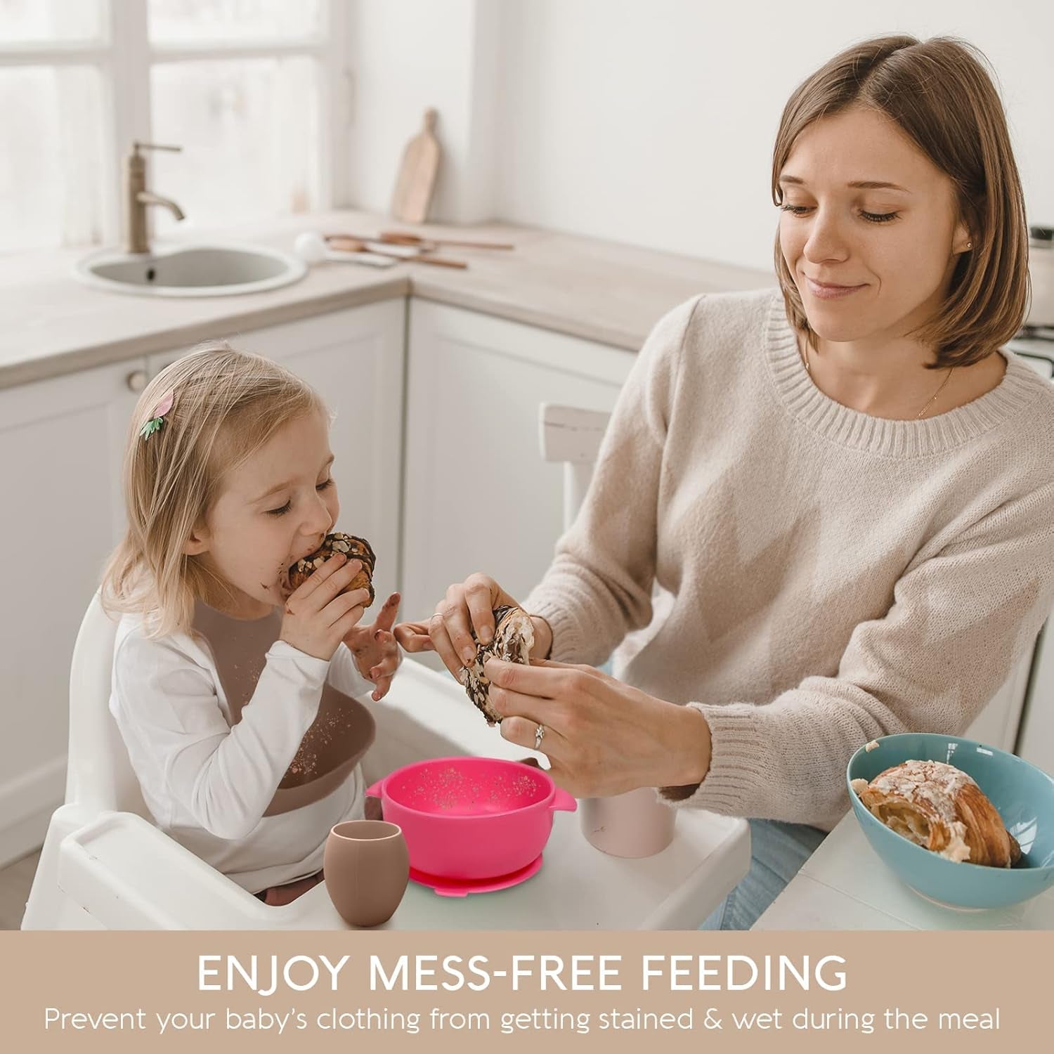 Silicone Baby Bibs - Soft Silicone Bib with Food Catcher and Waterproof Material - Adjustable Fit for Baby and Toddler (Mauvelous & Slate Gray)