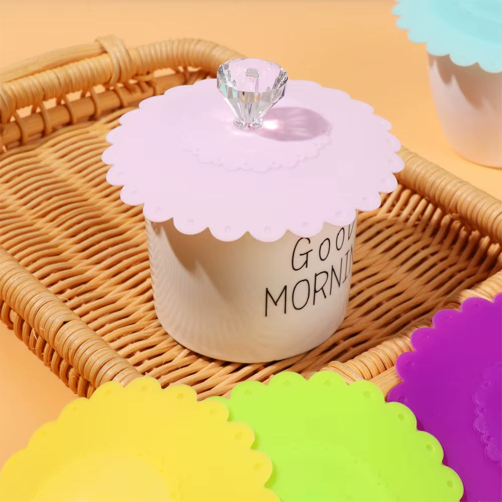 New Rainbow Color Silicone Sealed Cup Cover Heat Preservation Suction Lid Reusable Non-Toxic Anti-Dust Coffee Mug Accessory Tool