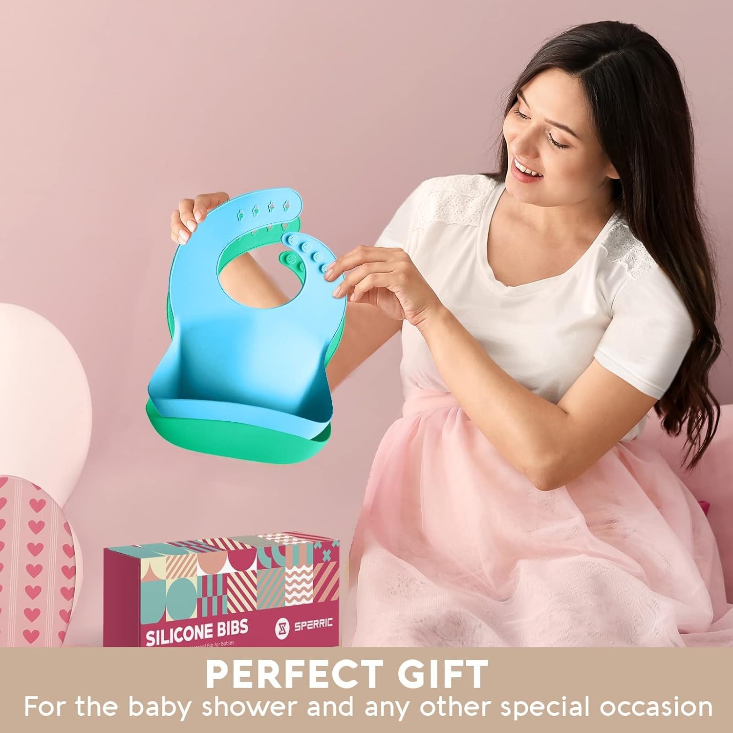 Silicone Baby Bibs - Soft Silicone Bib with Food Catcher and Waterproof Material - Adjustable Fit for Baby and Toddler (Green/Blue)