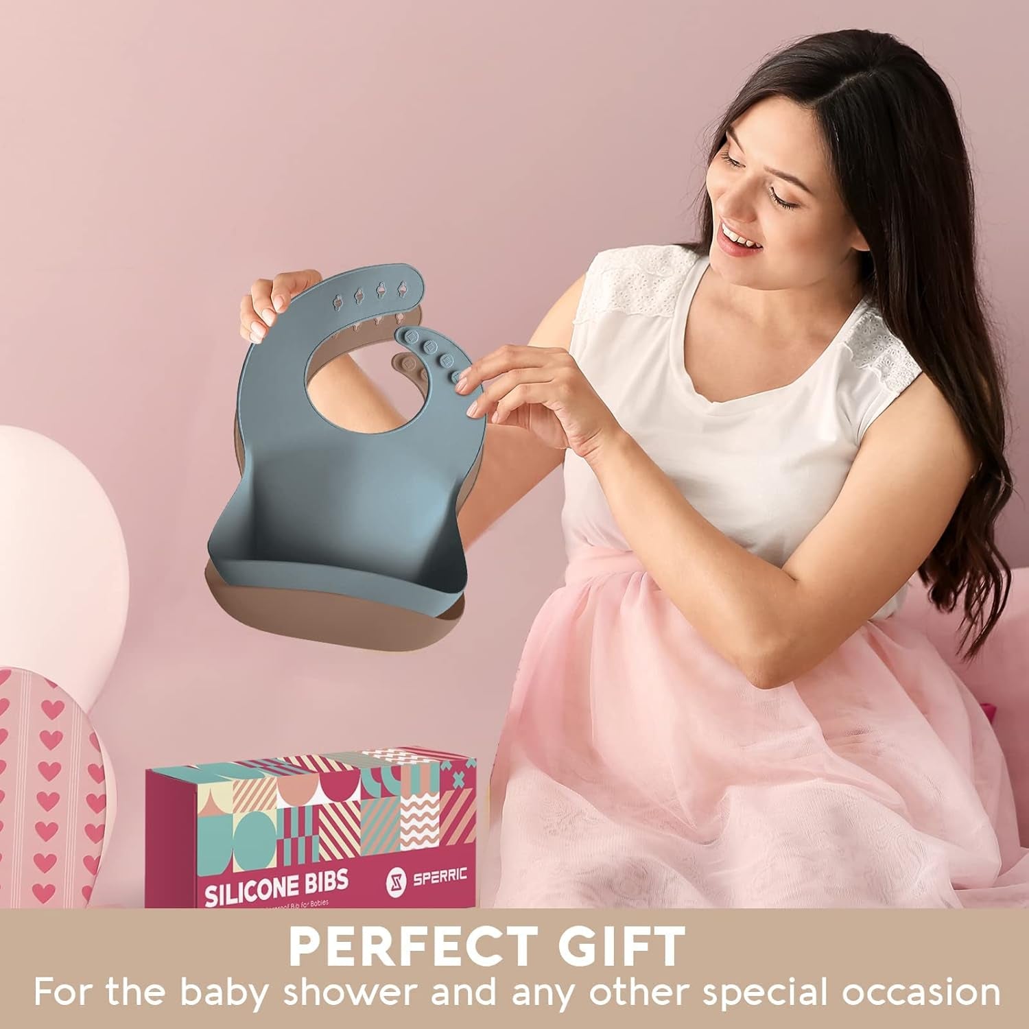 Silicone Baby Bibs - Soft Silicone Bib with Food Catcher and Waterproof Material - Adjustable Fit for Baby and Toddler (Mauvelous & Slate Gray)