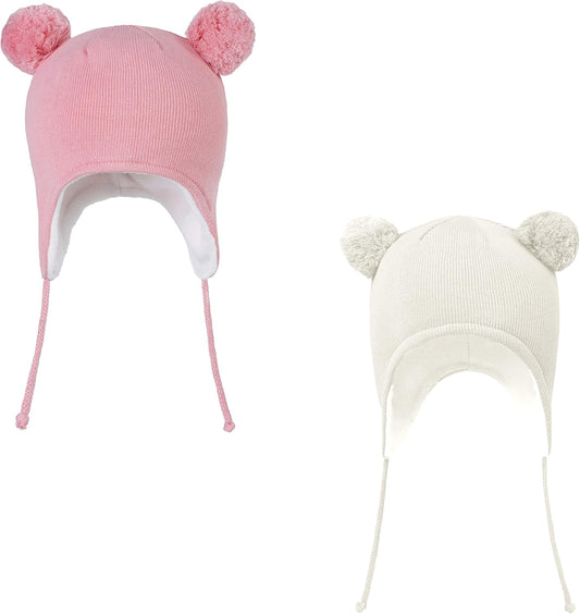 Cute Pom Pom Babys Winter Hat Infant Earflap Knit Warm Cap for Boys Girls Toddler Kids Fleece Lined Beanie