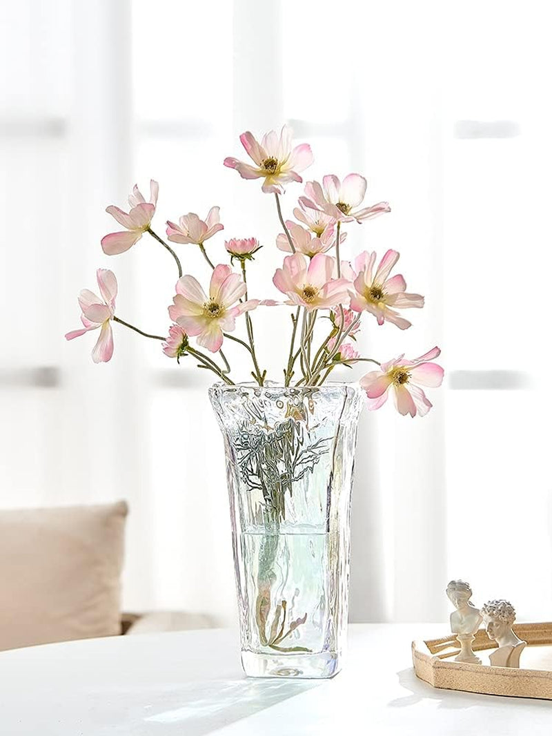 Clear Vase Thickened Glass Vase 9.45Inch Flower Vase for Home Decor Wedding Office Tabletop or Gift (Clear)