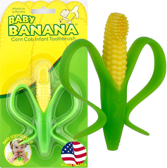 - Corn Cob Toothbrush, Training Teether Tooth Brush for Infant, Baby, and Toddler Green/Yellow Cornelius
