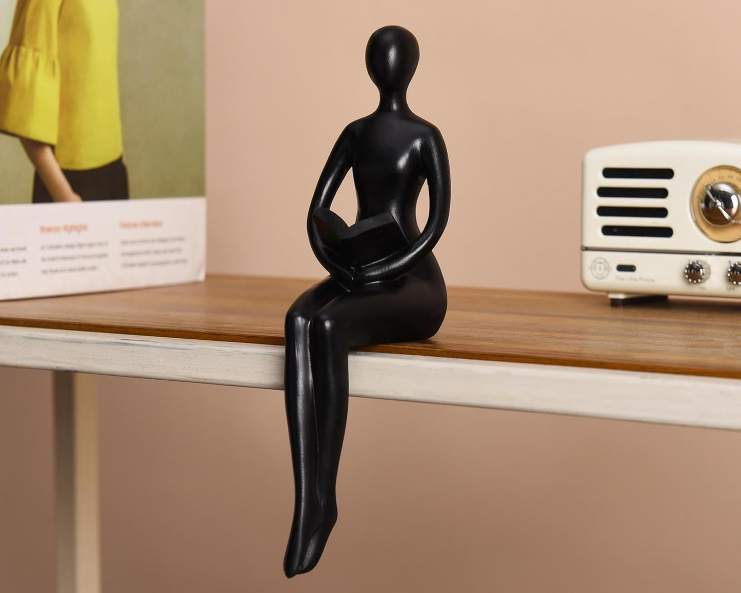 Black Thinker Statue Book Shelf Decor, Minimalist Modern Home Decor Collectable
