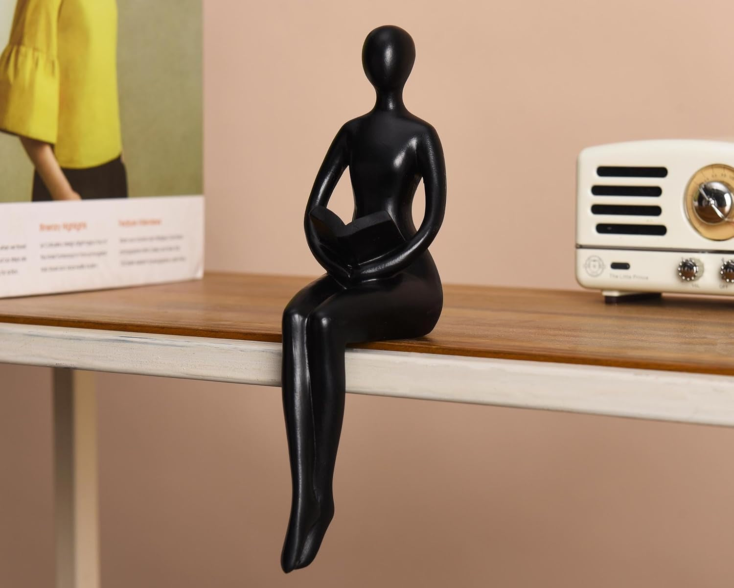 Black Thinker Statue Book Shelf Decor, Minimalist Modern Home Decor Collectable