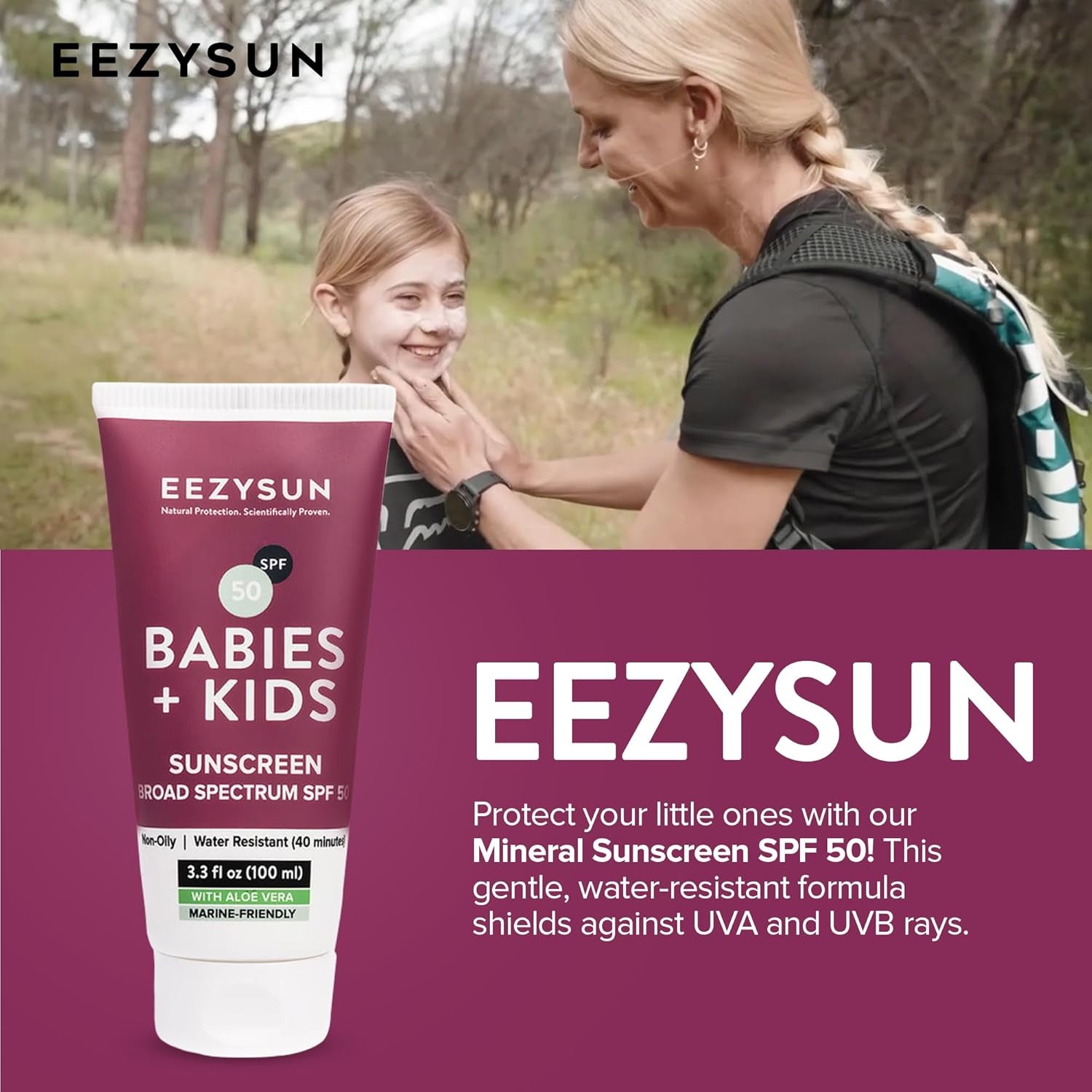 Babies & Kids SPF 50 Mineral Sunscreen | Dermatologically Tested for Sensitive Skin | Contains Aloe Vera | Sweat/Water Resistant | Cruelty-Free | Reef-Safe | Travel Size - 3.3 FL OZ