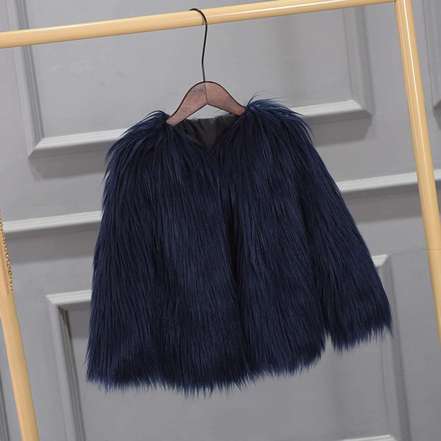 Girl Faux Fur Long Sleeve V Neck Jacket Coat Warm Outerwear Children Thick Outwear 2-10Years (Navy, 9-10 Years)