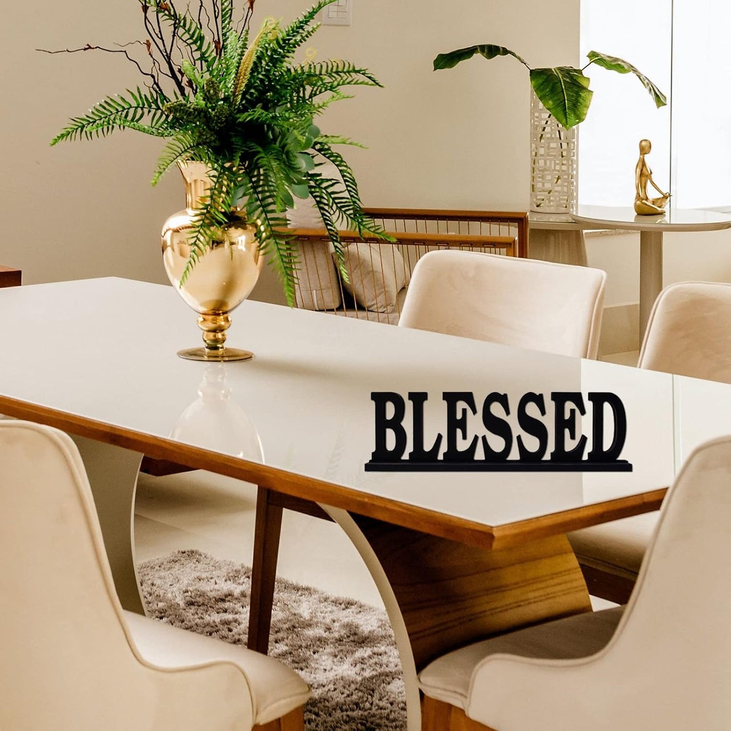 Wood Blessed Sign Indoor Home Decor Cutout Block Letter Farmhouse Table Centerpieces Wooden for Living Room Office Shelf Mantel Decor