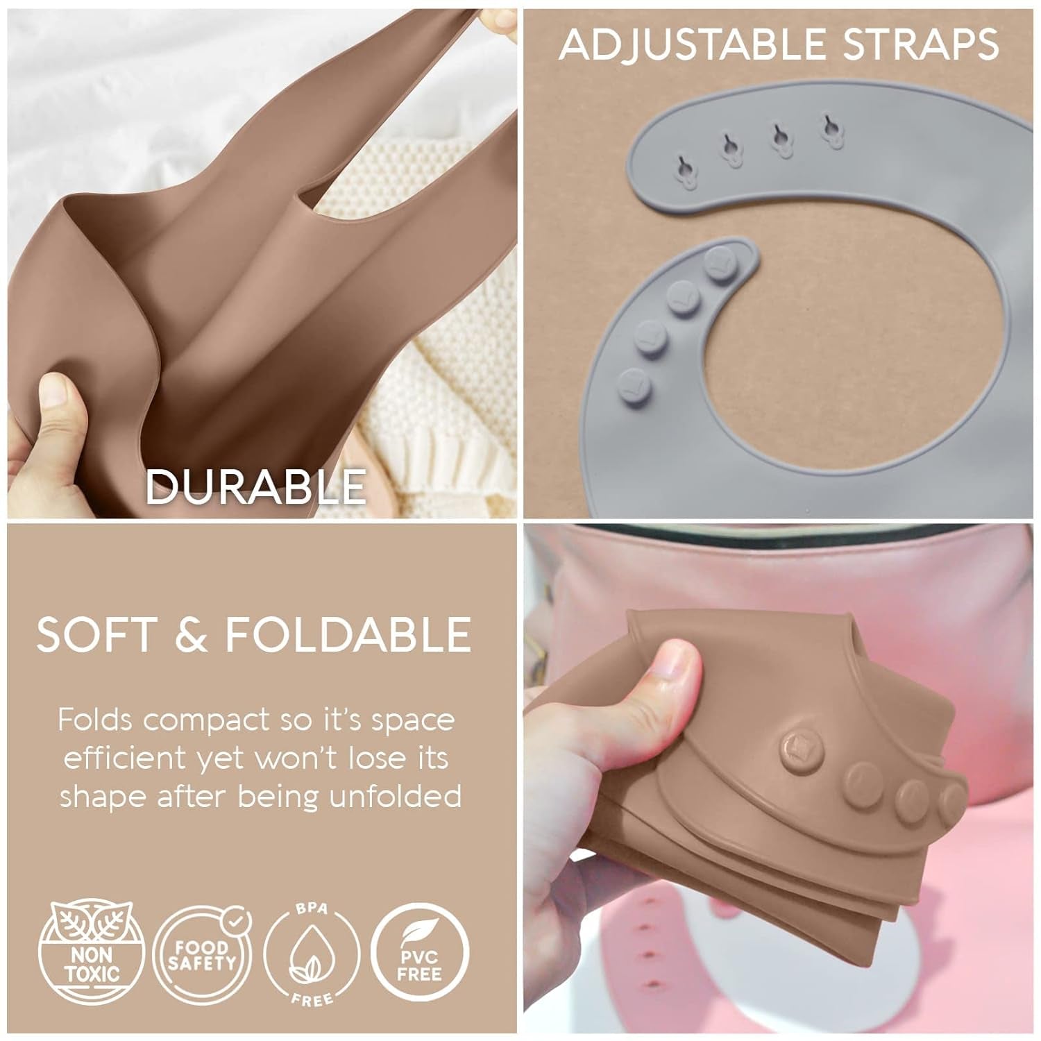 Silicone Baby Bibs - Soft Silicone Bib with Food Catcher and Waterproof Material - Adjustable Fit for Baby and Toddler (Mauvelous & Slate Gray)