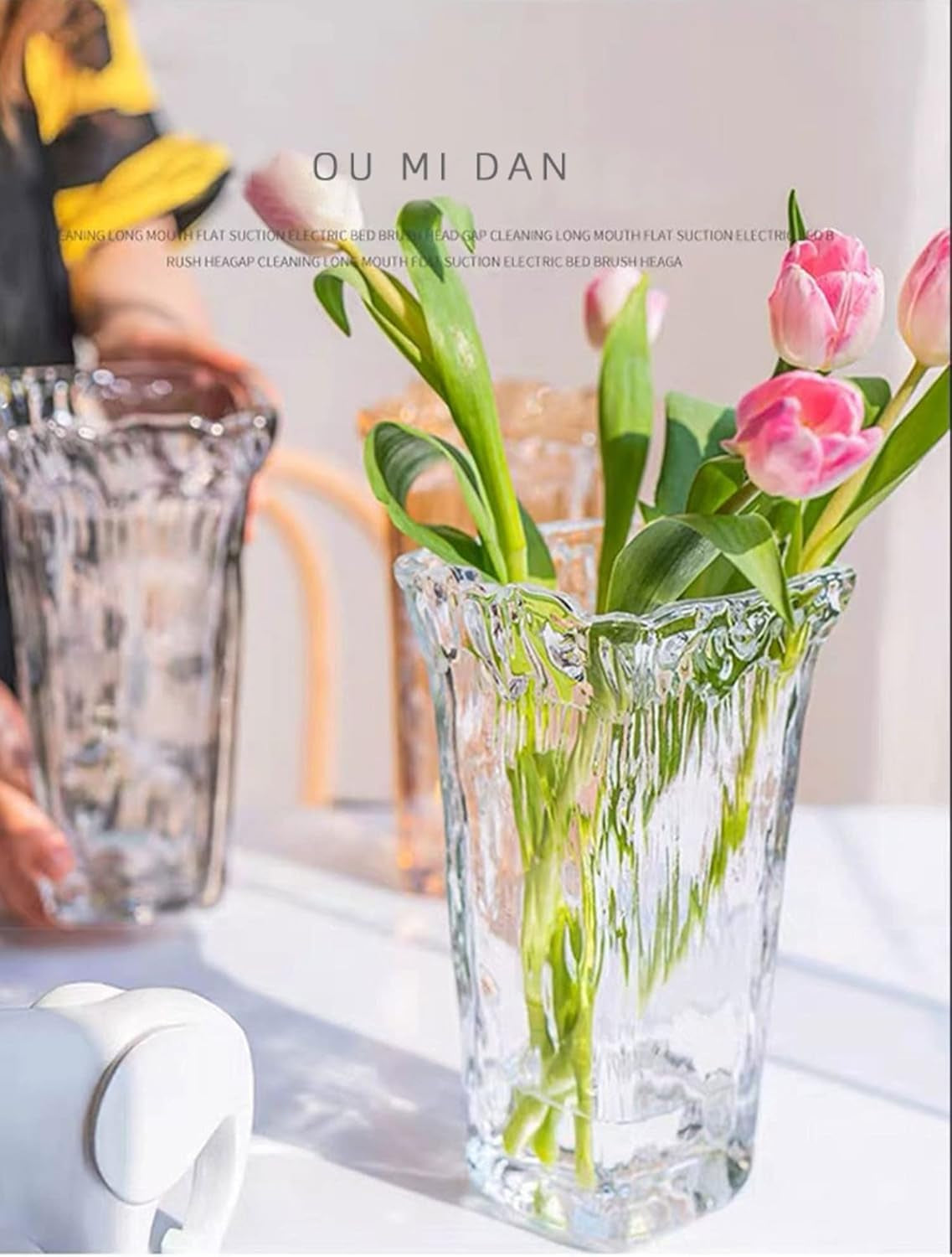 Clear Vase Thickened Glass Vase 9.45Inch Flower Vase for Home Decor Wedding Office Tabletop or Gift (Clear)