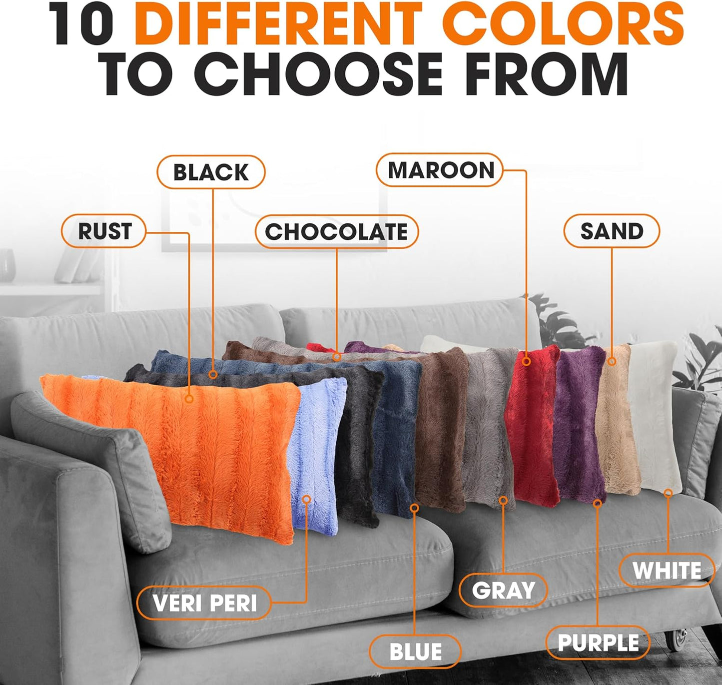 Faux Fur Throw Pillows - Decorative Pillows for Couch, Bed Throw Pillows, Rust Accent Pillows for Bedroom or Living Room Aesthetic, Set of 2 Furry Throw Pillows, 12" X 20"