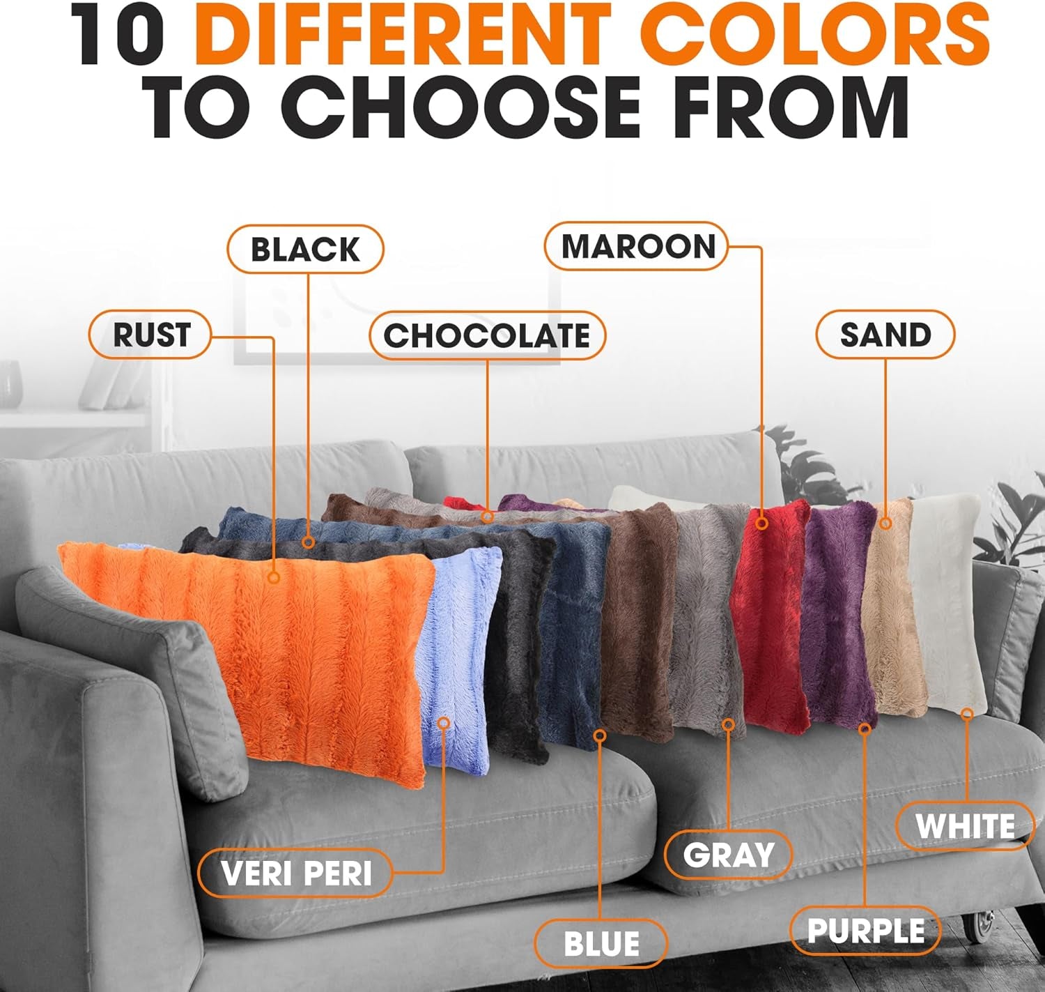 Faux Fur Throw Pillows - Decorative Pillows for Couch, Bed Throw Pillows, Rust Accent Pillows for Bedroom or Living Room Aesthetic, Set of 2 Furry Throw Pillows, 12" X 20"