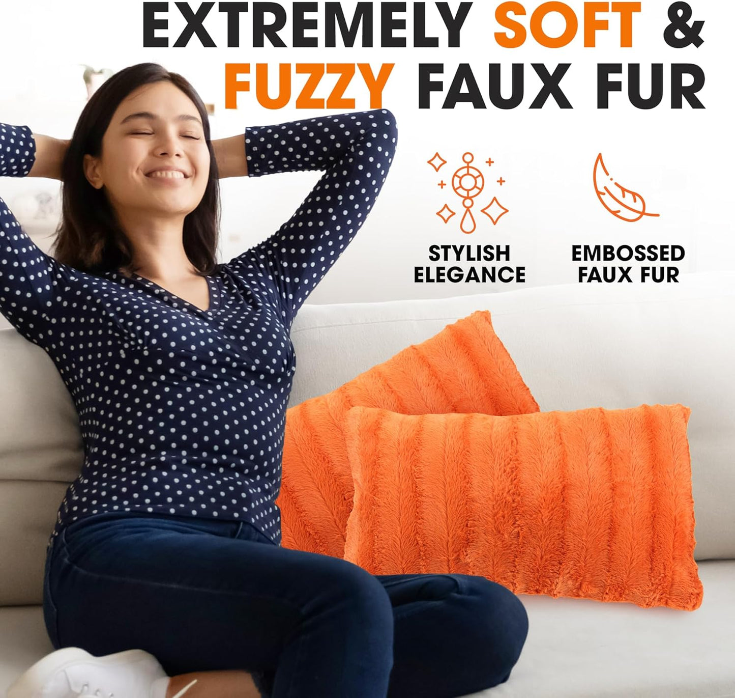 Faux Fur Throw Pillows - Decorative Pillows for Couch, Bed Throw Pillows, Rust Accent Pillows for Bedroom or Living Room Aesthetic, Set of 2 Furry Throw Pillows, 12" X 20"