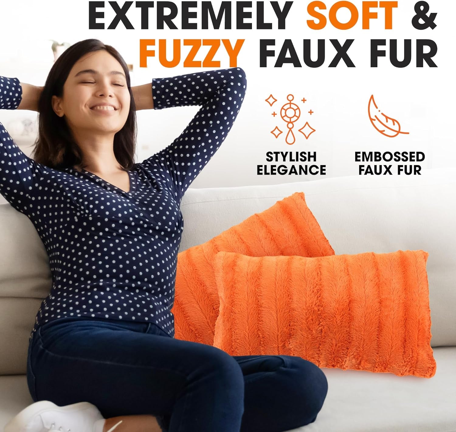 Faux Fur Throw Pillows - Decorative Pillows for Couch, Bed Throw Pillows, Rust Accent Pillows for Bedroom or Living Room Aesthetic, Set of 2 Furry Throw Pillows, 12" X 20"