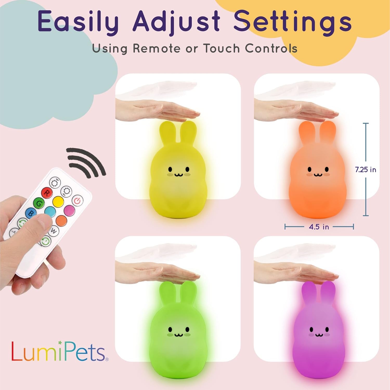 Remote Control Silicone Night Light for Kids - Bunny Design with 9 Soft Colors & Sleep Timer - Rechargeable, Battery-Operated Lamp for Bedroom | Baby Nursery, Toddler, Girls, Boys