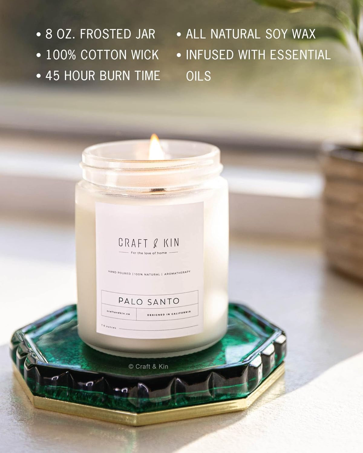 Palo Santo Scented Candle | 8 Oz 45 Hour Long Lasting | Classic Soy Spring Scented Candles Wood Wick | Made with Natural Soy | Gifts for Men and Women