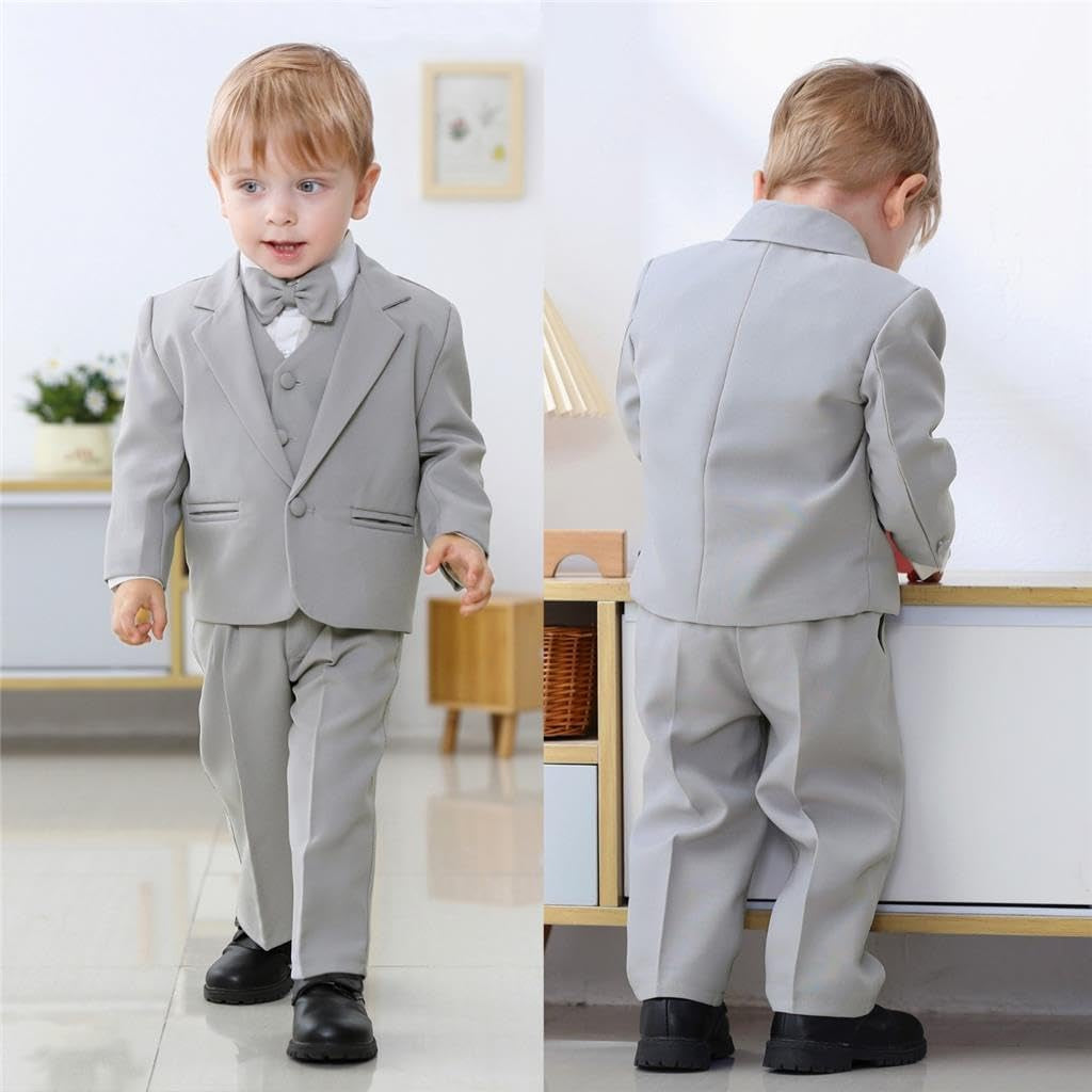 Baby Toddler Boy 5 Pcs Set Formal Tuxedo Suits No Tail Wedding Christening Baptism Outfits