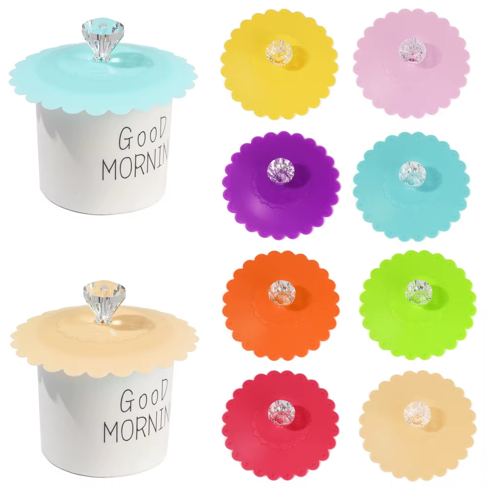 New Rainbow Color Silicone Sealed Cup Cover Heat Preservation Suction Lid Reusable Non-Toxic Anti-Dust Coffee Mug Accessory Tool