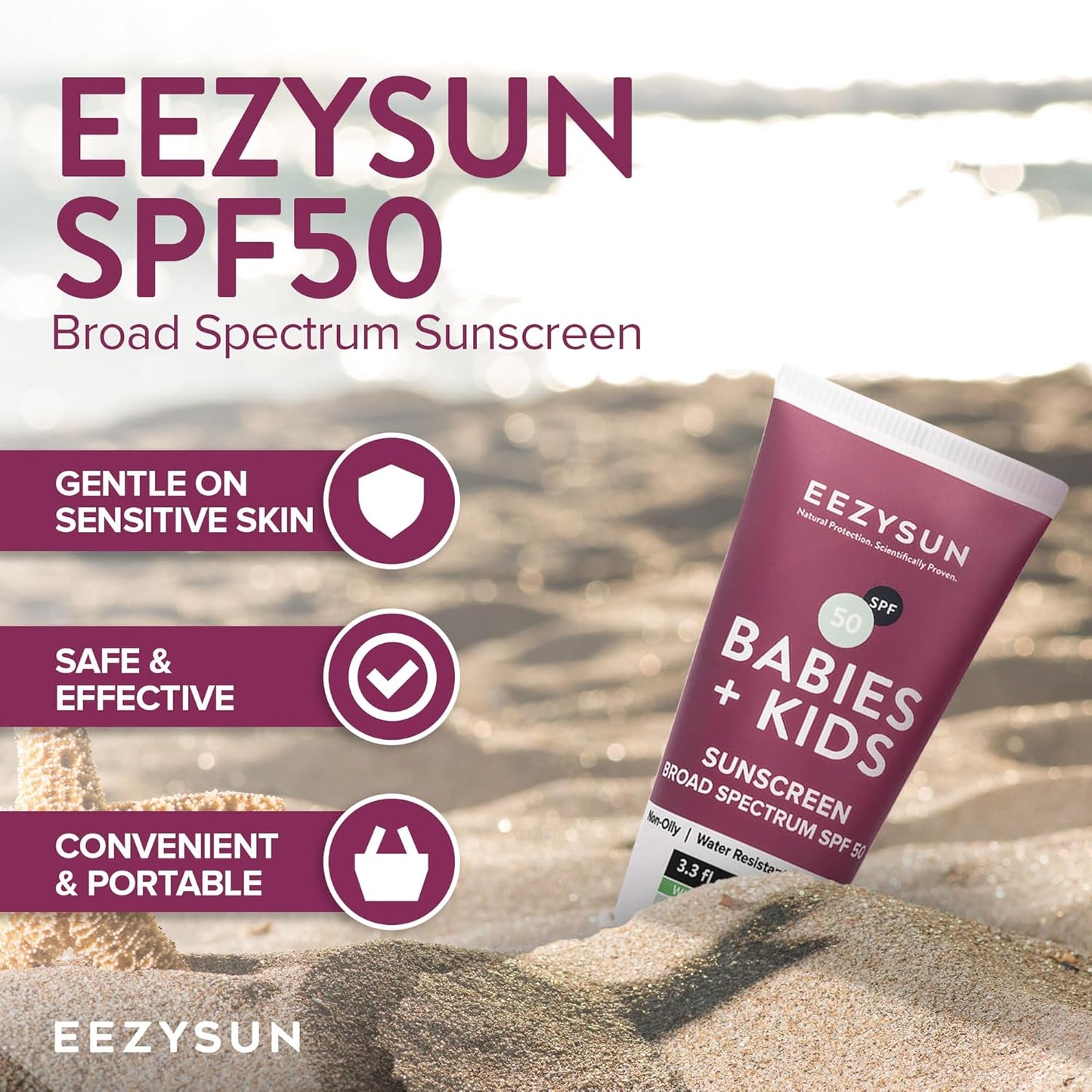 Babies & Kids SPF 50 Mineral Sunscreen | Dermatologically Tested for Sensitive Skin | Contains Aloe Vera | Sweat/Water Resistant | Cruelty-Free | Reef-Safe | Travel Size - 3.3 FL OZ